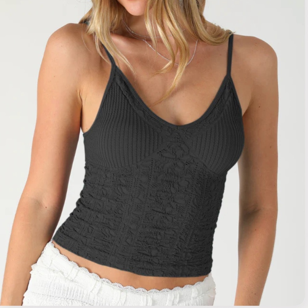 Alya Black Seamless Floral Lacy Mesh Cami Tank Top Medium
